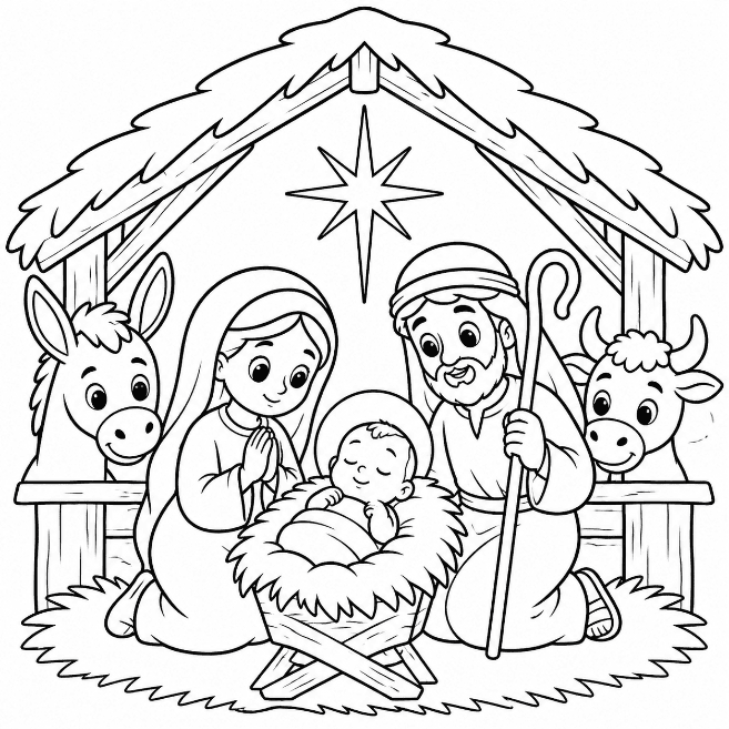 Desenho bíblico Nascimento de Jesus