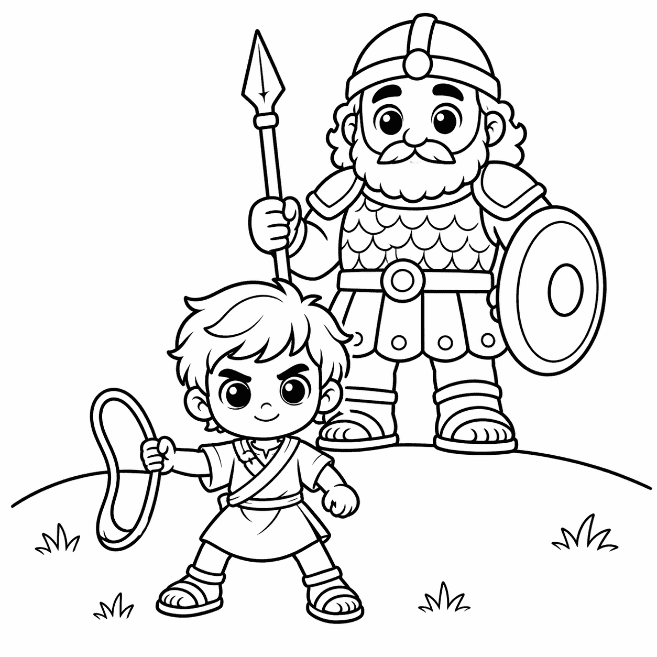 Desenho bíblico Davi e Golias