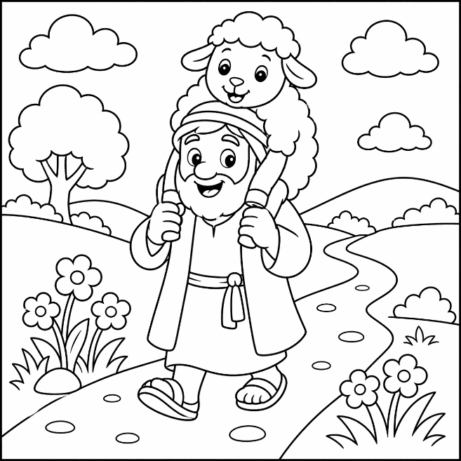 Desenho bíblico A Ovelha Perdida